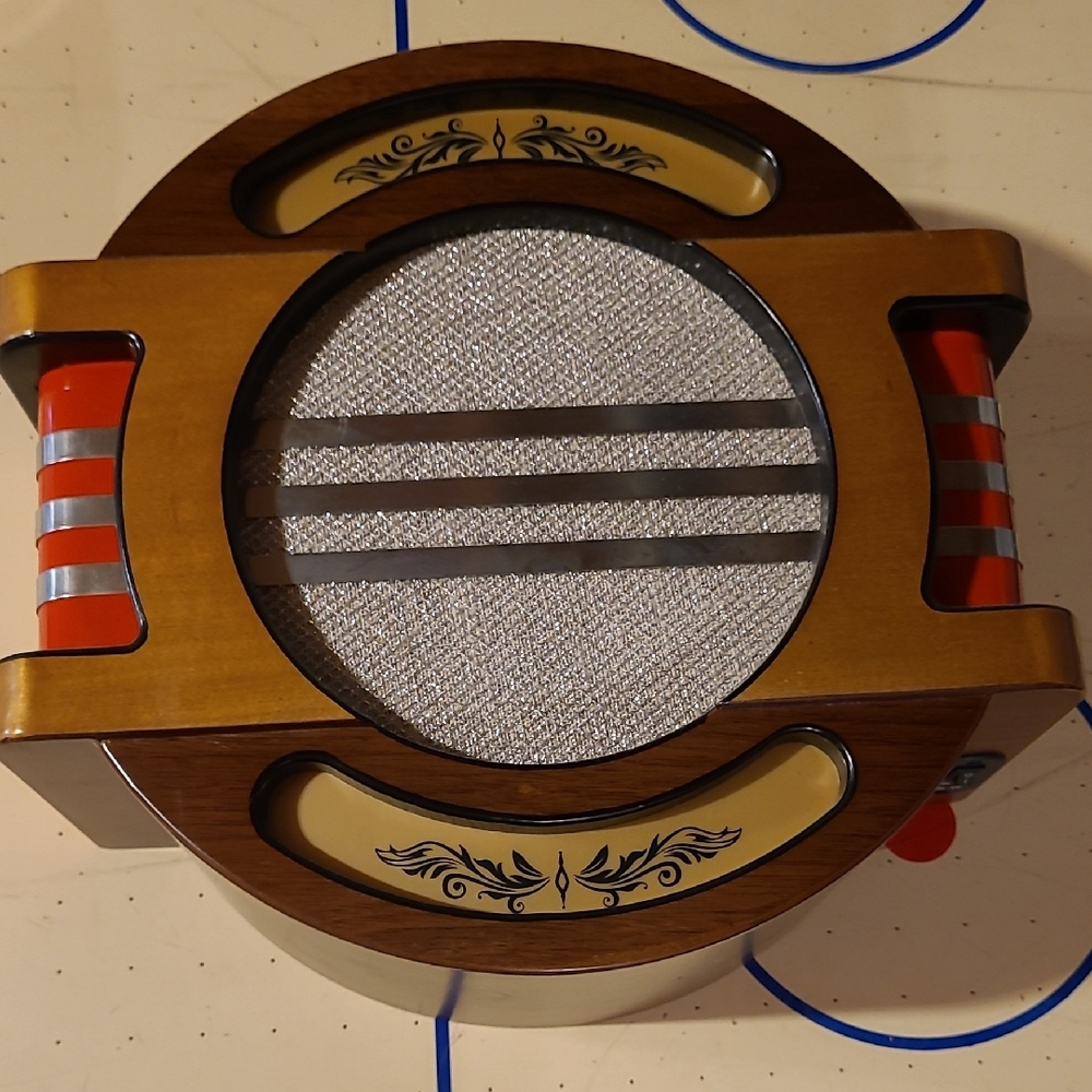 Decorative Wooden Speaker with Silver and Red Details